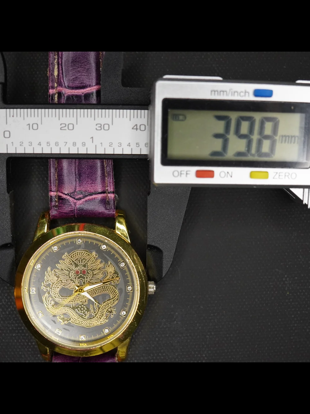Oruss 1853 Dragon Men's Quartz Watch Gold Tone Black Dial Purple Leather Band